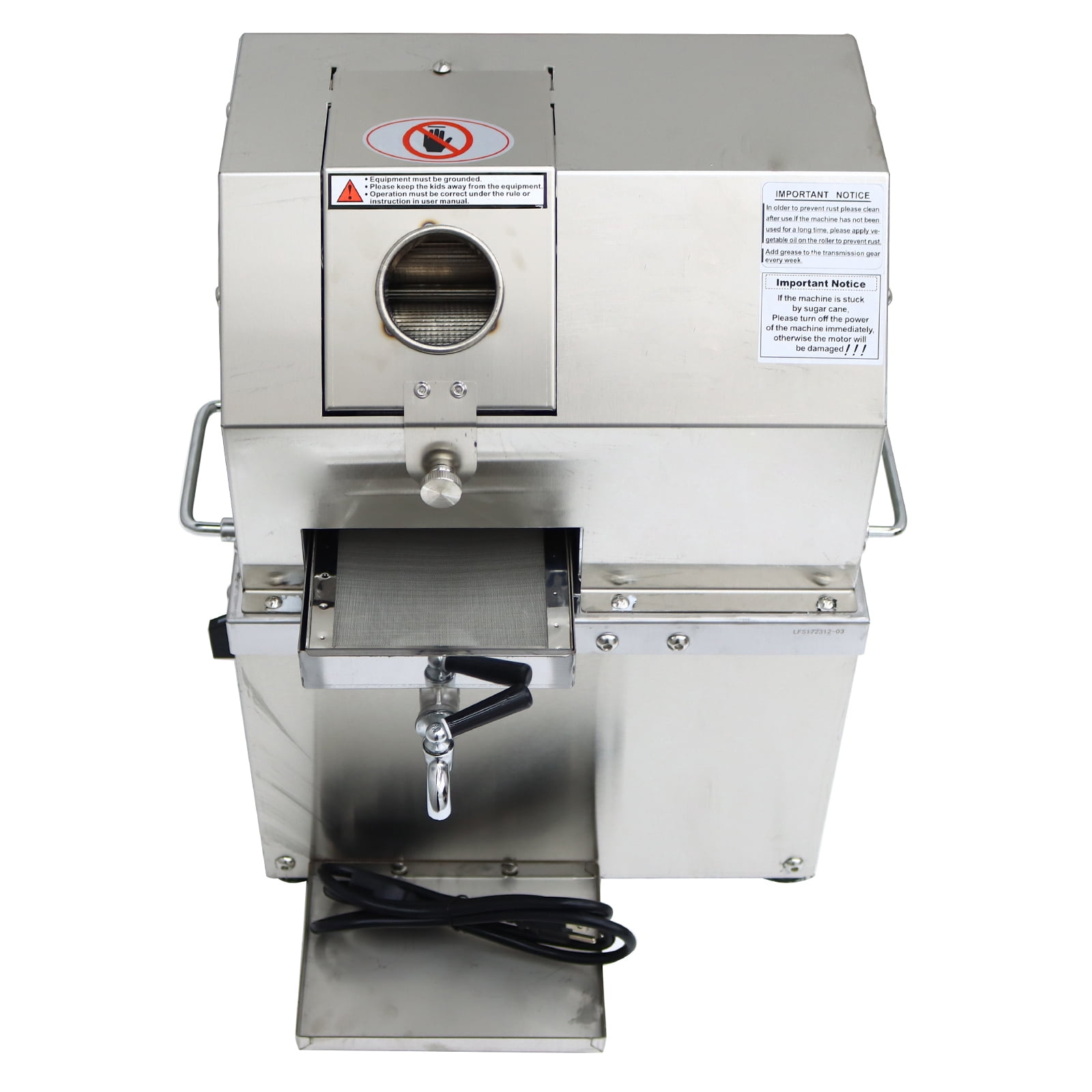 3-Roller Sugarcane Juice Extractor Grinder Ginger Sugar Cane Sorghum Stalk Press Juice Machine with Openable Cover 110V 300Kg/H