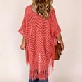 thumbnail image 6 of Open-Knit Tassel Cardigan for Women Summer Bohemian Lightweight Thin Cardigan Hollow Out Crochet– Beach Cover-Up with Tassel Fringe (Watermelon Red,One Size), 6 of 6