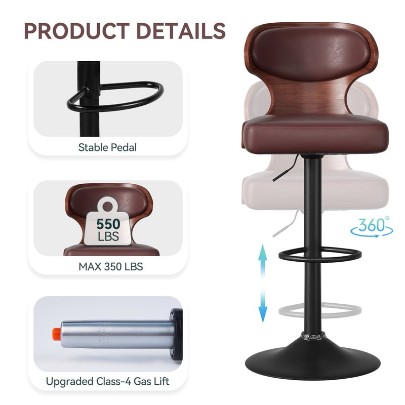 Daluvenix Set of 4 Wooden Swivel Bar Stool with Backrest, Counter Height Bar Chair for Kitchen & Dining Area, Browm