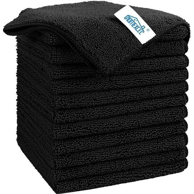 HOMEXCEL Microfiber Cleaning Cloth, 12 Pack Premium Microfiber Towels for Cars, Lint Free, Scratch-Free, Highly Absorbent, Reusable Cleaning Rags for Car, Household, Kitchen, Window, 11.5"X11.5" Black