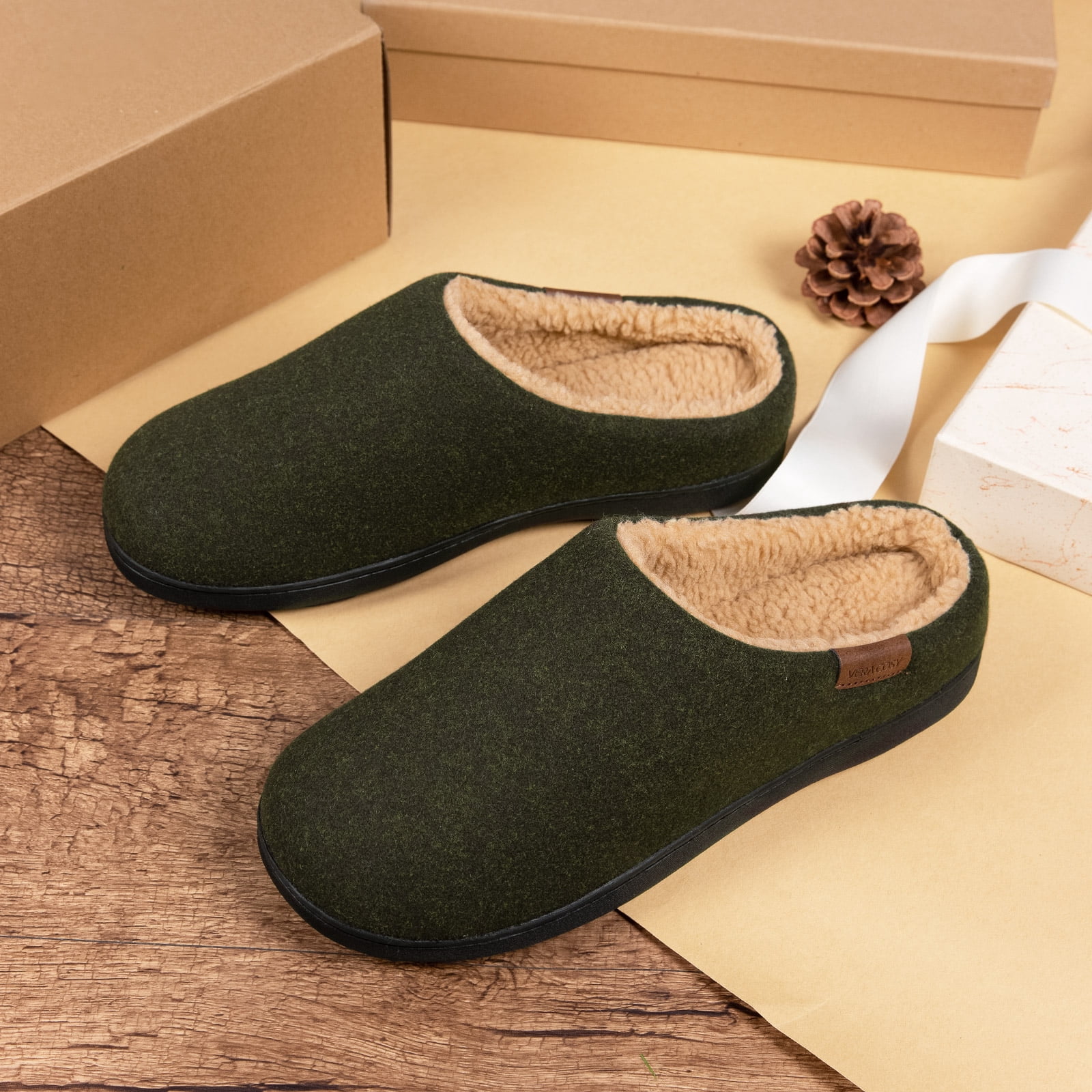 New VeraCosy Men 9/10 Black Lime Slide On Memory Foam Rubber Sole House Slippers VeraCosy Men main image 3