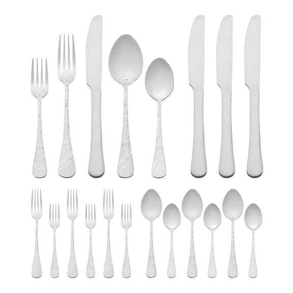 20-Piece Floral Stainless Steel Flatware Set for 4, Modern Cutlery Set Includes Dinner Knife, Fork, Spoon Silver 20