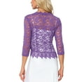 thumbnail image 3 of Floral Lace Shrugs for Women's Evening 3/4 Sleeves Formal Elegant Bolero Cardigan XS Purple, 3 of 6