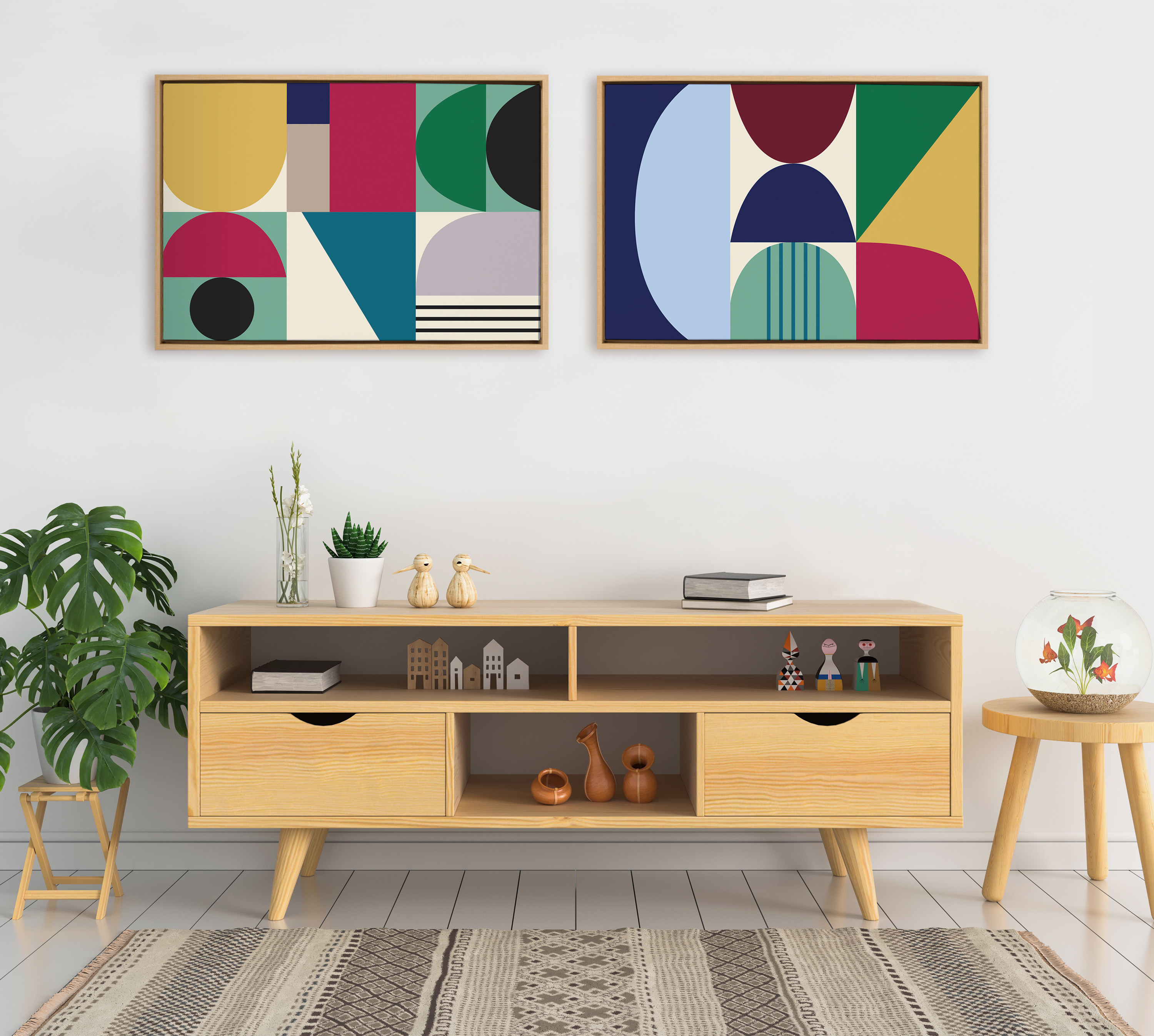 Kate and Laurel Sylvie MCM Pattern 10 and 11 Framed Canvas Wall Art Set by Rachel  Lee of My Dream Wall, Piece 23x33 Natural, Vibrant Colorful Modern  Abstract Wall Décor