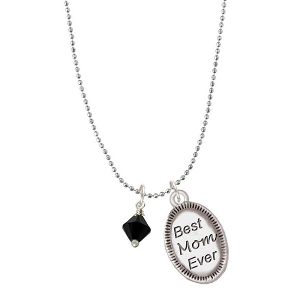Delight Jewelry Black Crystal Bicone Best Mom Ever Charm Necklace