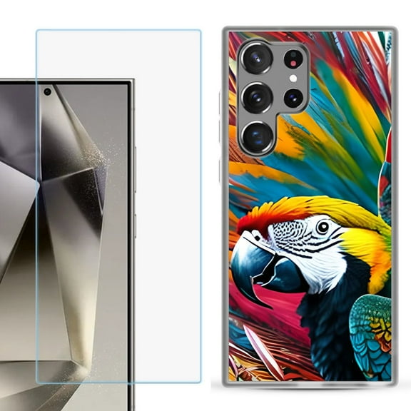 For Samsung Galaxy S25 Ultra 5G Phone Case Cover with Tempered Glass Screen Protector, by OneToughShield - Macaw