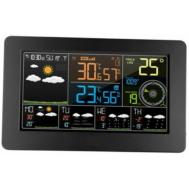 Station Météo avec Rétroéclairage Coloré, Émetteur Thermo-Hygromètre pour Maison et Bureau, Télécommande Multi-Canaux pour Température et Humidité Extérieure