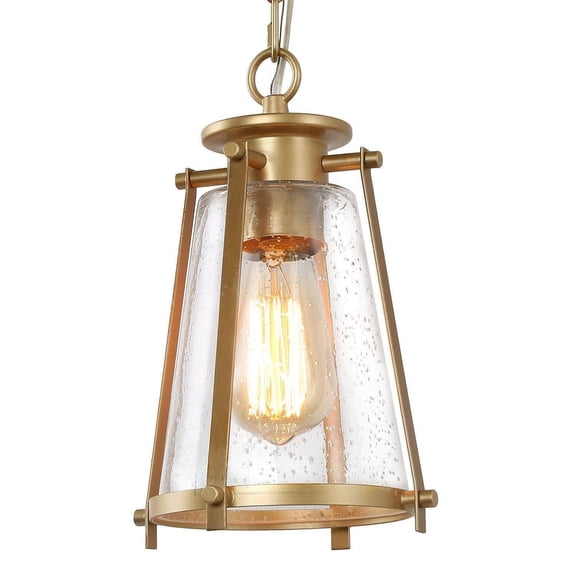 LNC 1-Light Matte Gold Cone Mini Pendant with Clear Seeded Glass for Kitchen or Bar