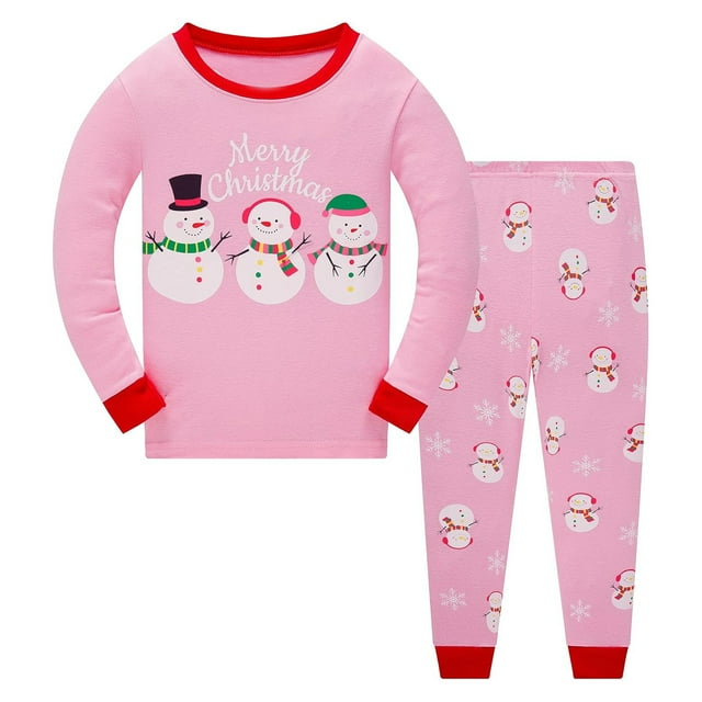 Pyjamas de Noël Assortis pour Enfants Pyjamas Bonhomme de Neige de Noël Ensemble 2 Pcs pour Garçons Filles Pyjamas Doux Enfants Pyjamas de Noël Rose 5 Ans-6 Ans