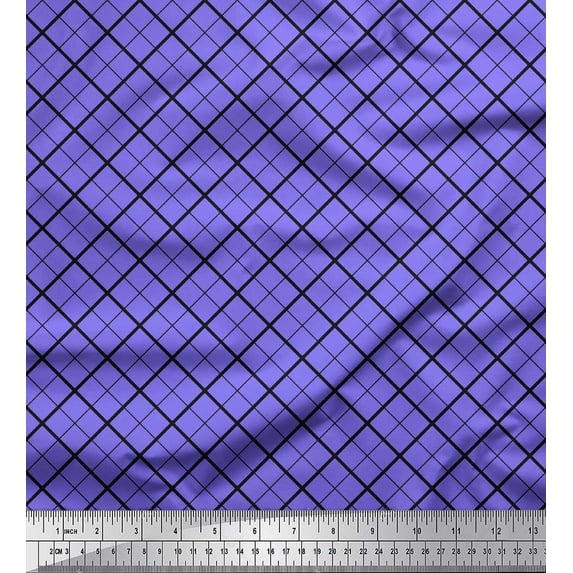 Soimoi Purple Poly Georgette Fabric Diagonal Check Print Fabric by the Yard 52 Inch Wide
