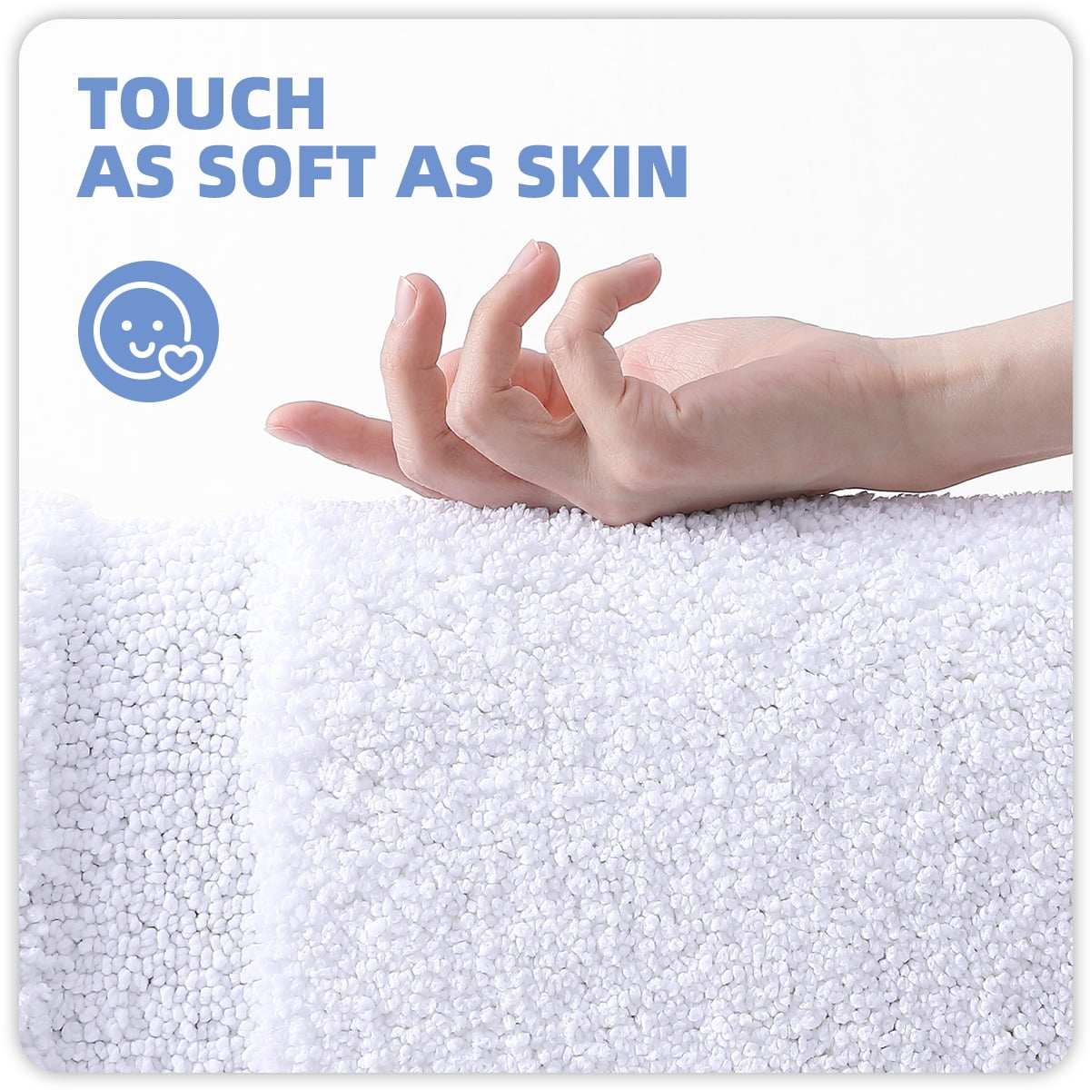 PABUBE Traditional Soft White Microfiber Shag Bath Mat, 24"x36", Non-Slip and Absorbent Bathroom Rug for Bathroom Floor, Quick Dry, Machine Washable