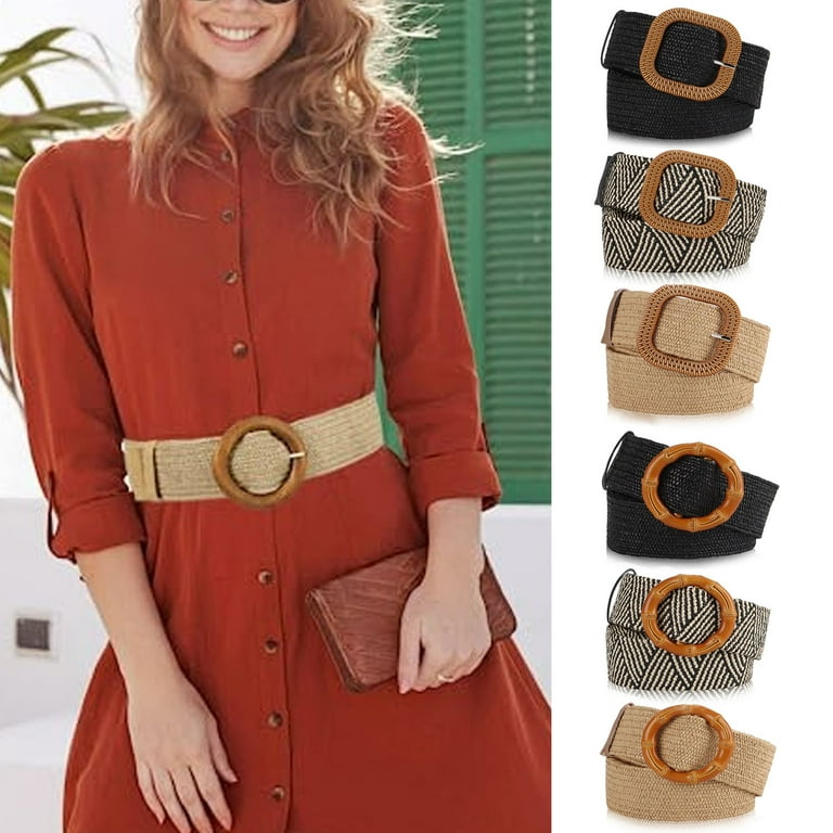 Large Square Buckle Wide Belts Classic Solid Color Elastic