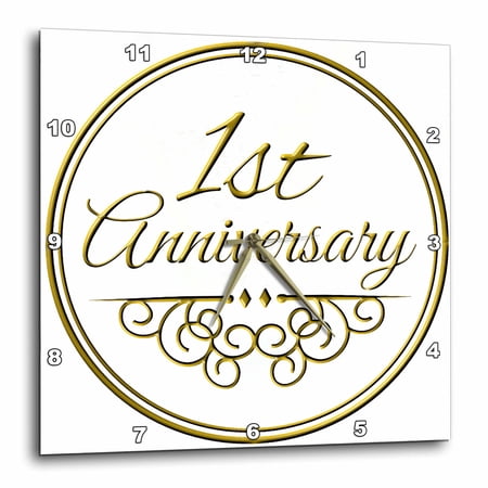 3drose Gift for 1st Anniversary – Gold Text for Celebrating Wedding Anniversaries 1 – First One Year Together 13×13 Wall Clock