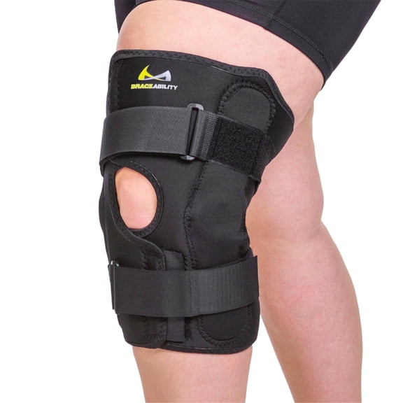 BraceAbility Plus Size Hinged Knee Brace for Large Legs and Arthritis, L, Black