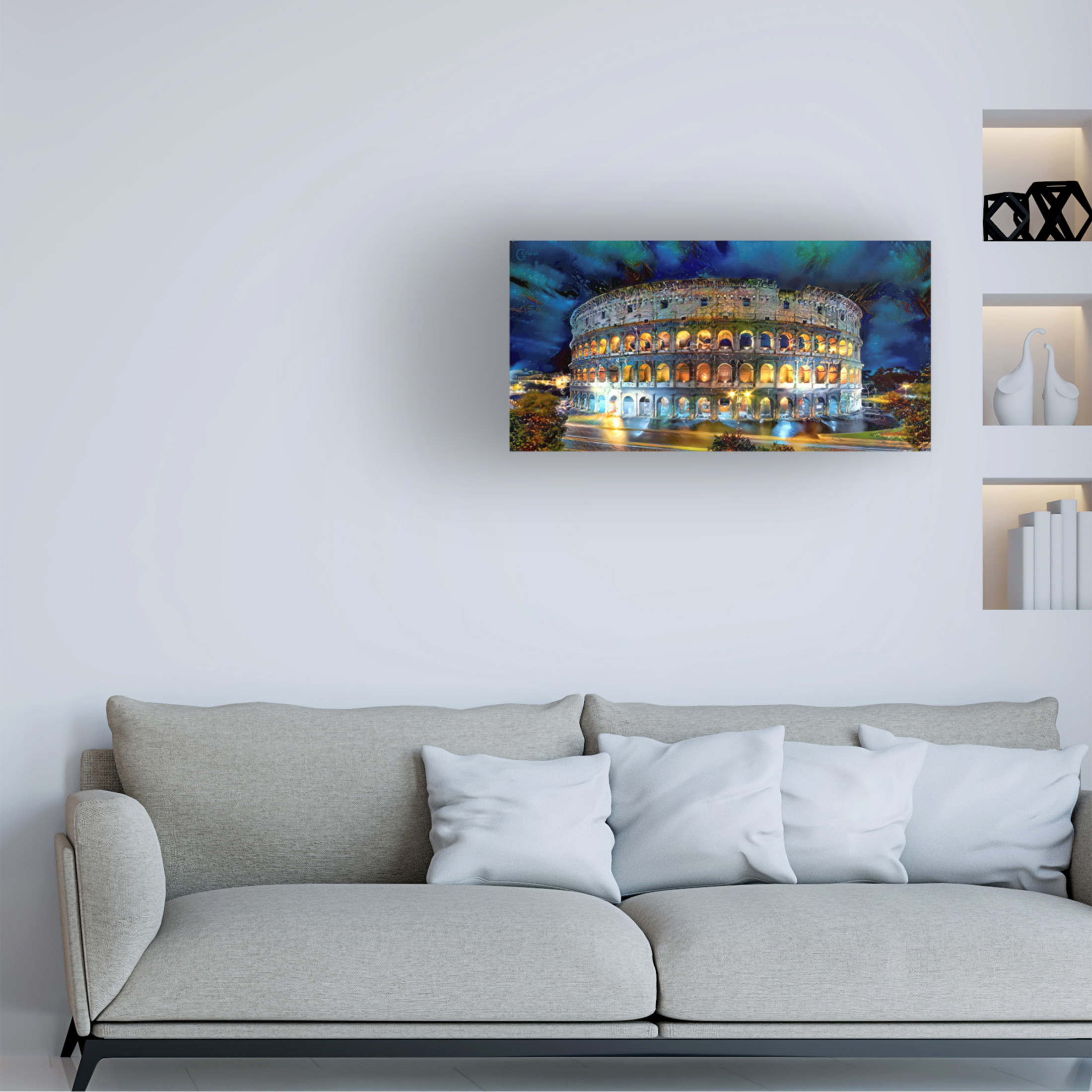 Canvas Wall Art - Pedro Gavidia 'Rome Italy Coliseo Night 2022' Wall Art for Living Room, Bedroom, or Office Décor by Trademark Fine Art - 24 x 12 Inches