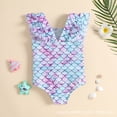 thumbnail image 4 of SonxaHe Swimwear for Infant Girl Fish Scale Print Ruffle Trim Sleeveless Bikini Children Beachwear Water Play Swimsuit Multi-color,Size 12-18 M, 4 of 5