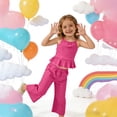 thumbnail image 4 of BLTIBY Toddler Girls 2 Piece Outfits Cute Fashion Ruffle Sleeveless Cami Tank Top and Wide Leg Pants Sets Hot Pink 14-15Years, 4 of 9