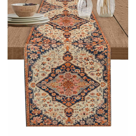 Boho Southwest Table Runner Cotton Linen 60 Inch Holiday Dresser Scarves, Retro Farmhouse Aztec Tribal Geometric Tablerunner for Kitchen Coffee Dining Bedroom Dinner Scarf Décor 13''x60''