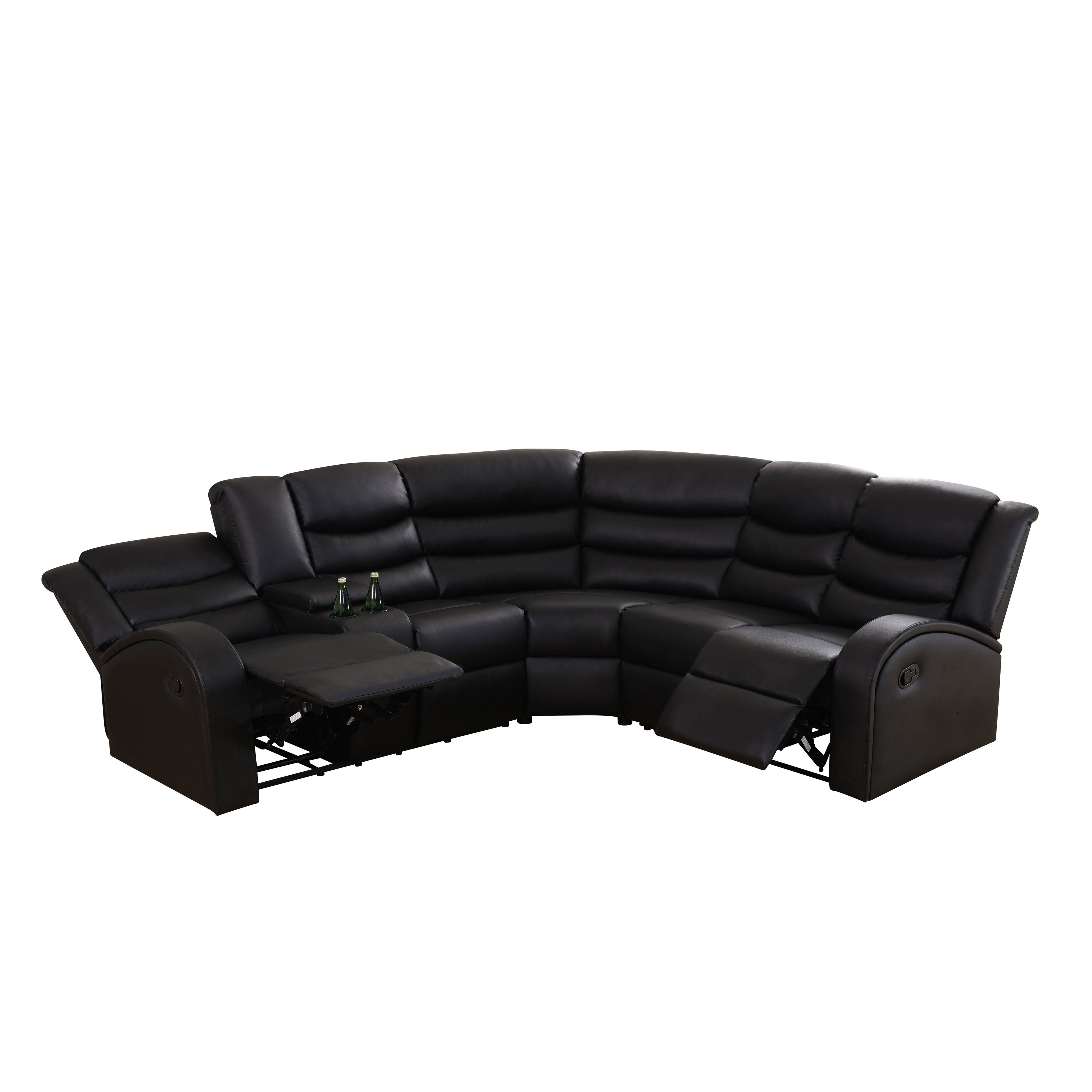 MAYEERTY Intelligent Sectional Recliner Sofa Set with Semi PU Leather, Cup Holders & Storage Slot for Living Room