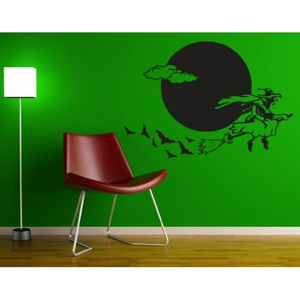 Halloween Flying Witch Wall Decal Wall Sticker Vinyl Wall Art Home Decor Wall Mural 2267 24in X 16in Dark Green Walmart Com Walmart Com