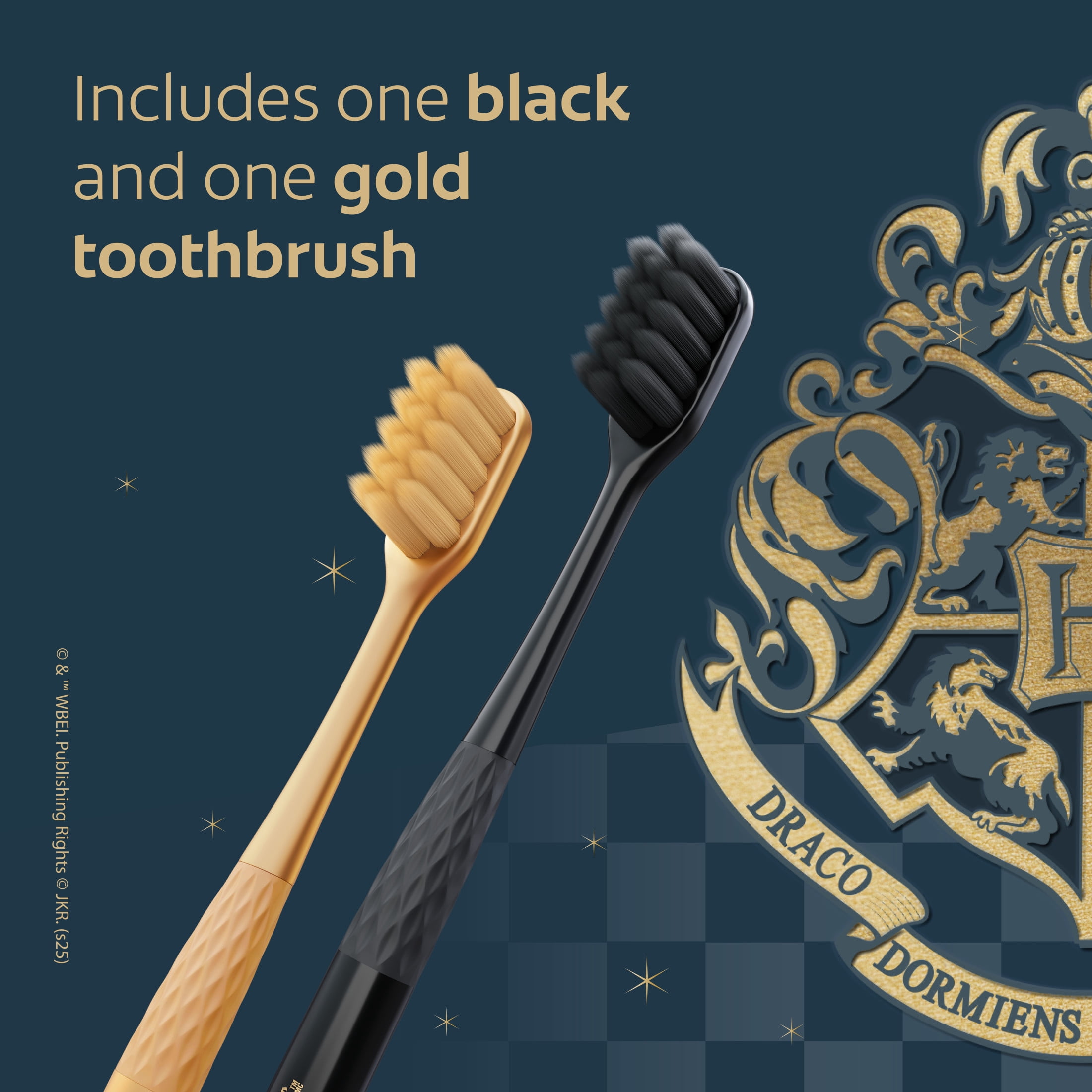 Colgate Harry Potter Soft Bristled Adult Toothbrushes, Gold and Black, 2 Count