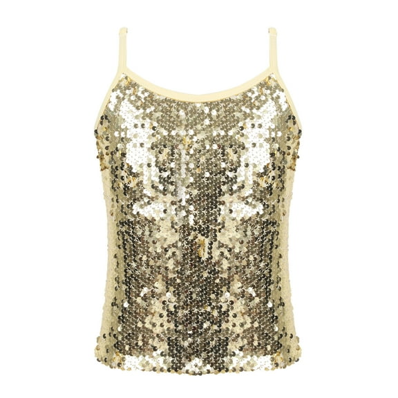 renvena Girls Adjustable Shoulder Straps Shiny Sequins Tank Top Camisole Party Stage Vest Gold 6