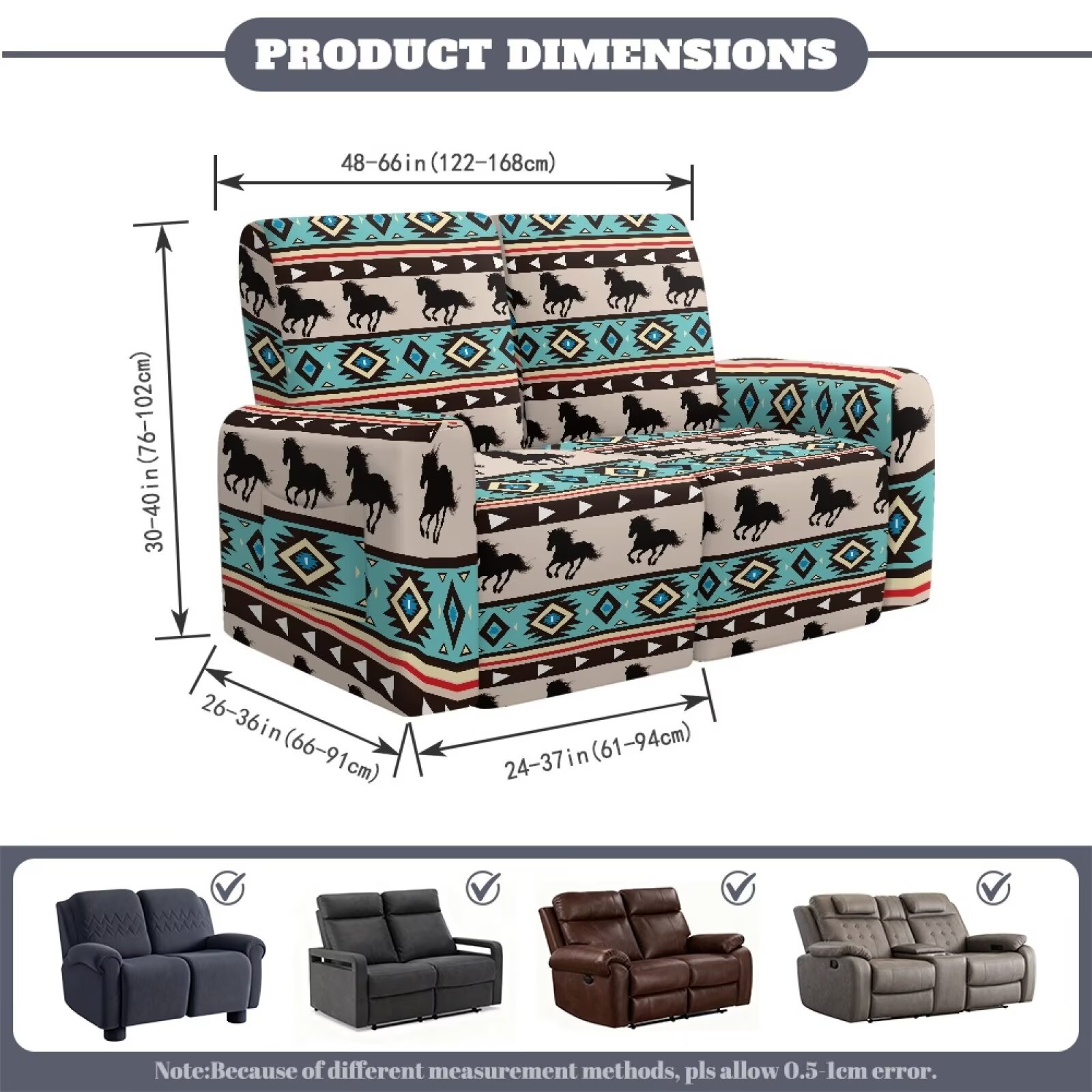 Yuyamidu Aztec Loveseat Recliner Covers 2 Seater Horse Recliner Loveseat Slipcover with Elastic Edge Breathable Reclining Couch Covers Gift for Friends