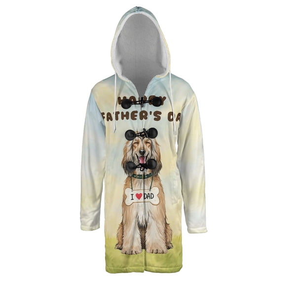Cute Afghan Hound Loves Dad Happy Father's Day All Over Print 3D Hooded Duffle Toggle Coat Dog Lover - 12008