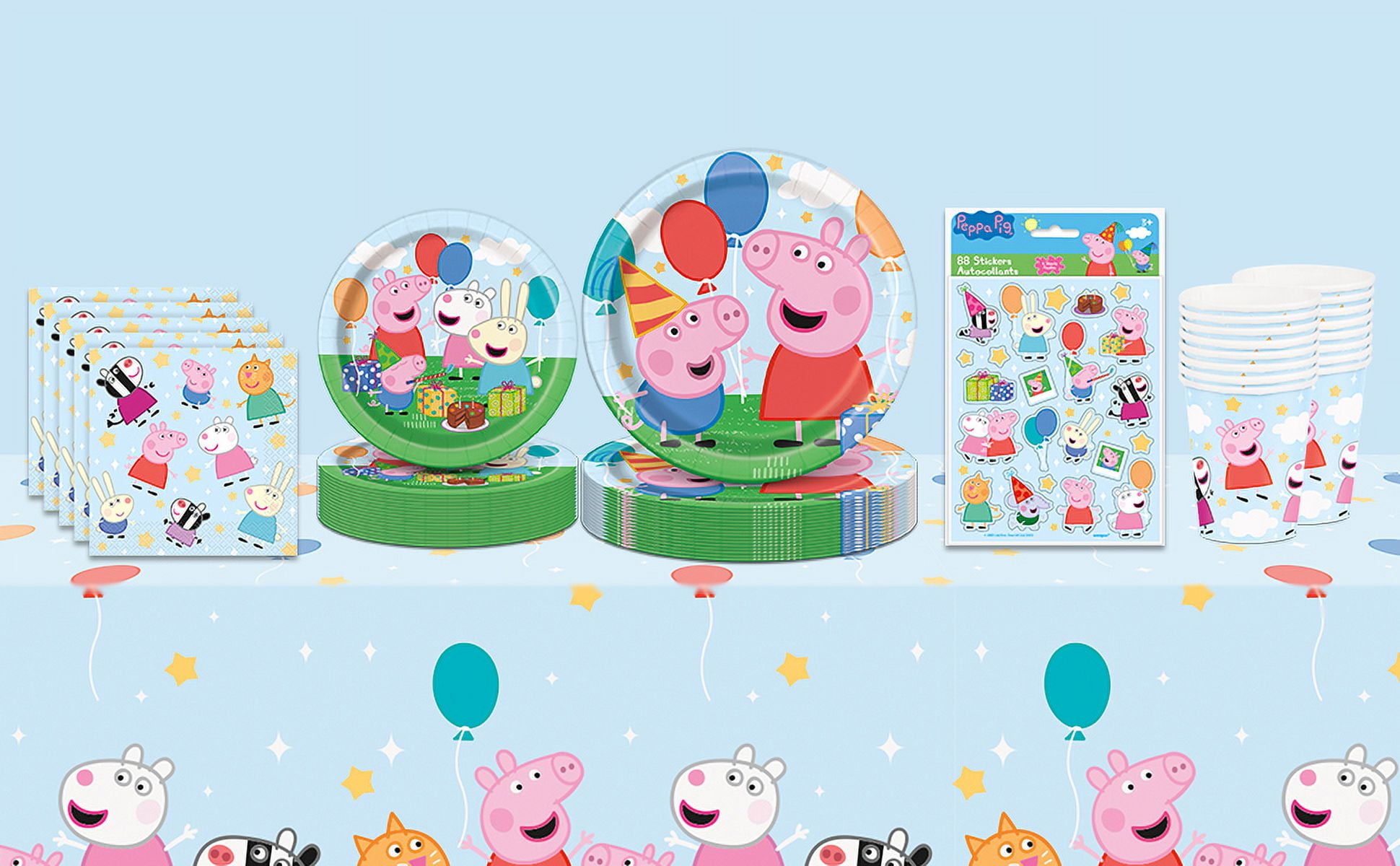 Peppa Pig Party Supplies, Peppa Pig Party Tableware, Peppa Pig Birthday  Party Decorations, Serves 16 Guests, With Table Cover, Dinner and Cake  Plates, Napkins, Cups and Sticker