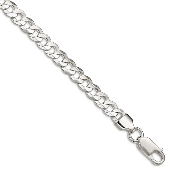 925 Sterling Silver 5.65mm Concave Beveled Curb Chain Bracelet 7 Inch Link Bracelet for Women and Men