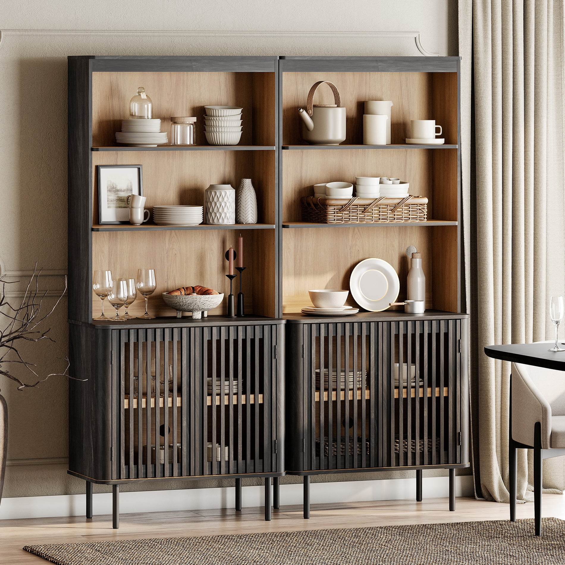72.8" Tall Bookshelf with Doors - 6 Tiers Large Modern Bookcase with Adjustable Shelves, Black