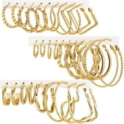 POFO 16-24 Pairs Gold Silver Black Earring Set For Women, Chunky Earring Multipack Punk Trendy Big Small Stud Hoop Earring Lightweight Twisted Pearl Ear Pack For Daily Birthday Party Gift[z643]