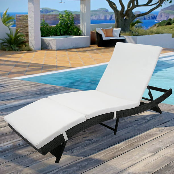 Chaise Lounges For Patio Outdoor Chaise Lounge Chairs With Adjustable Back Folding Legs All Weather Black Wicker Chaise Lounge Poolside Balcony Lawn Seating Recliner White Cushion S Style W9205 Walmart Com Walmart Com
