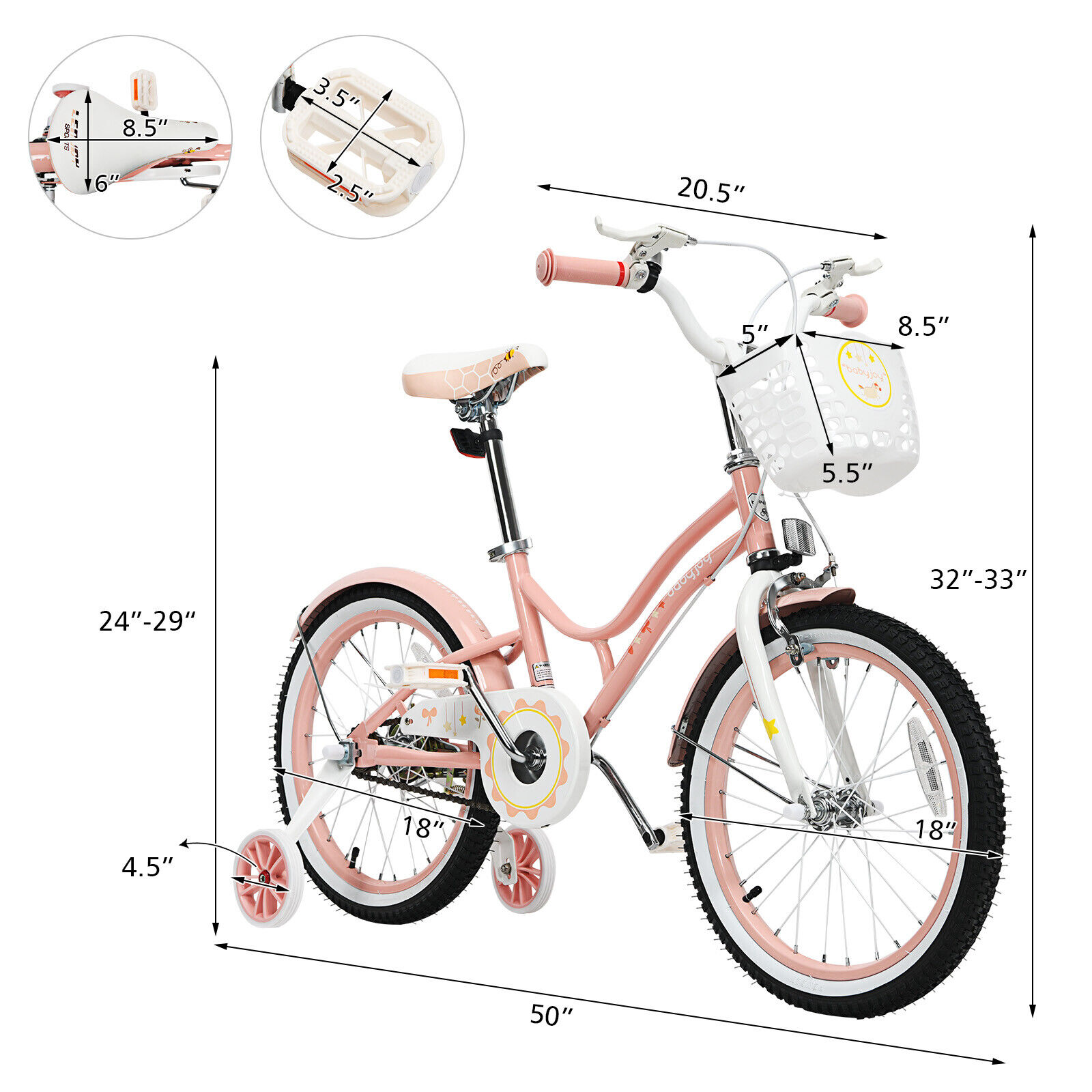 Vélo Enfant 14 Pouces Avec Roues Stabilisatrices - Pour 3 à 6 Ans - Freins Double Sécurité, Panier, Hauteur Réglable