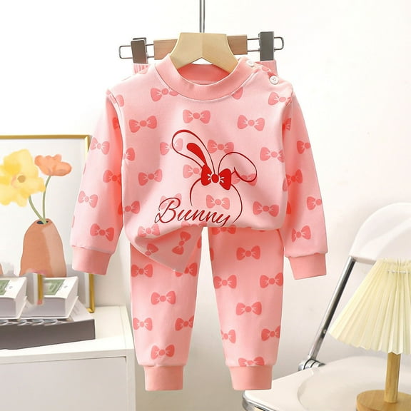 Cethrio Girls Cotton Pajama Sets, Graphic Long Sleeve Soft 2 PC Girls' Sleepwear Multicolor Size 7-8 T