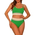 thumbnail image 1 of Conjuntos de bikini de dos piezas de talle alto con canalé para mujer, con tirantes ajustables, traje de baño en verde oscuro medio, 1 of 5
