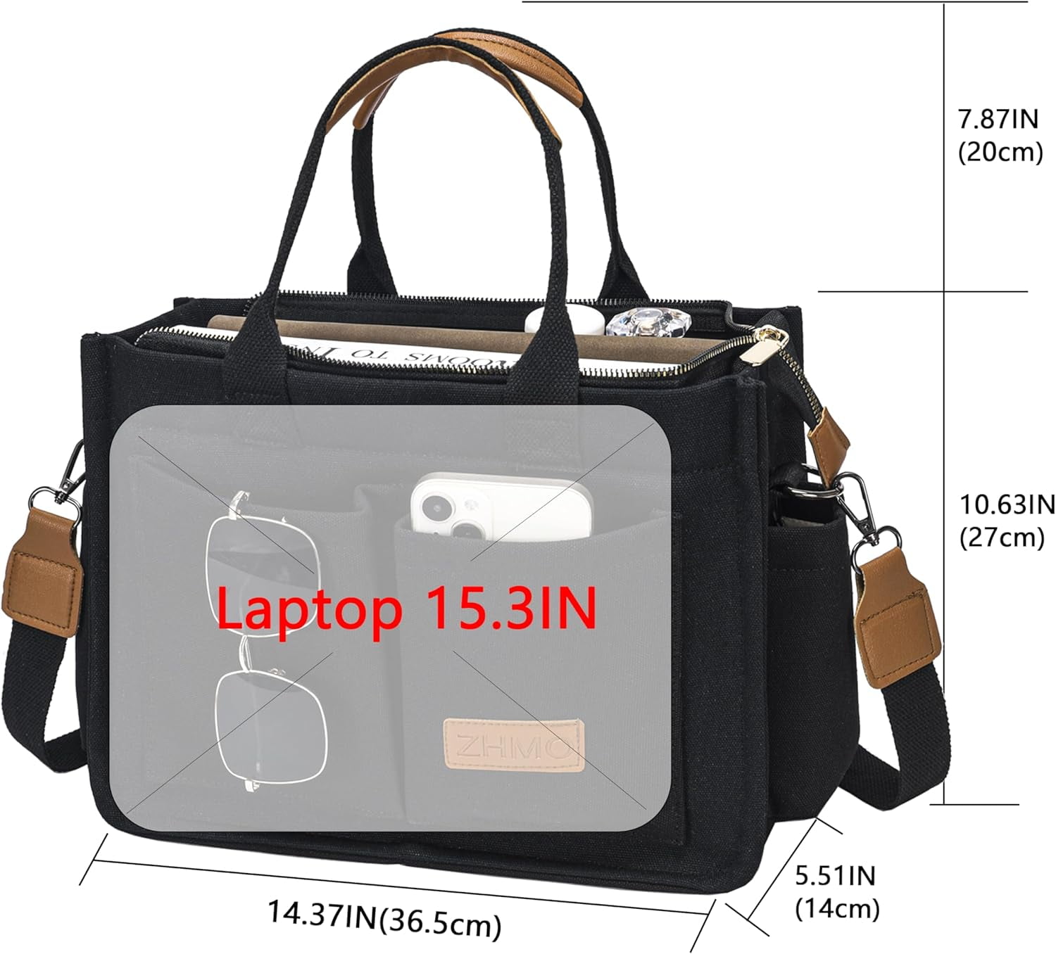 Large Canvas Tote Bag for Women With Pockets,Laptop Crossbody Purses Everything Everyday Bag Handbags for Work Beach