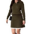 thumbnail image 3 of Conjunto de 2 Piezas Vintage con Cuello Tipo , Larga, Falda Corta y Cintura Alta para Mujer Verde Oliva XXL, 3 of 8