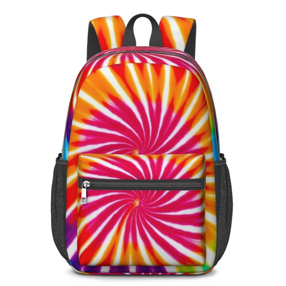 Red and Orange Tie Dye Pattern 17" Waterproof Oxford School Backpacks for Teens, S-Shape Padded Straps, for School, Travel, Hiking, Camping