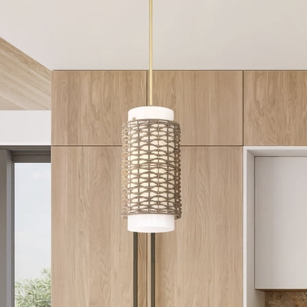 Hunter - Laila 1-light Luxe Gold, Small Pendant Light, Dimmable, Transitional Style, Cylinder Shaped, for Bedrooms, Dining, Living Rooms - 48207