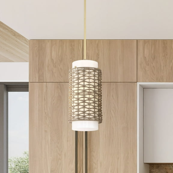 Hunter - Laila 1-light Luxe Gold, Small Pendant Light, Dimmable, Transitional Style, Cylinder Shaped, for Bedrooms, Dining, Living Rooms - 48207
