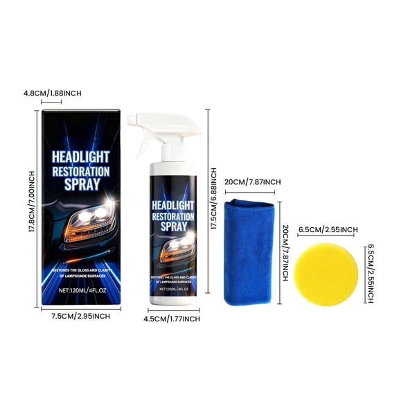 Cevemin Headlight Restoration Kit  Quickly Removes Yellowing & Oxidation, Easy 10-Minute Application, Includes Sponge & Polishing Cloth, 120mL Car Lens Cleaner