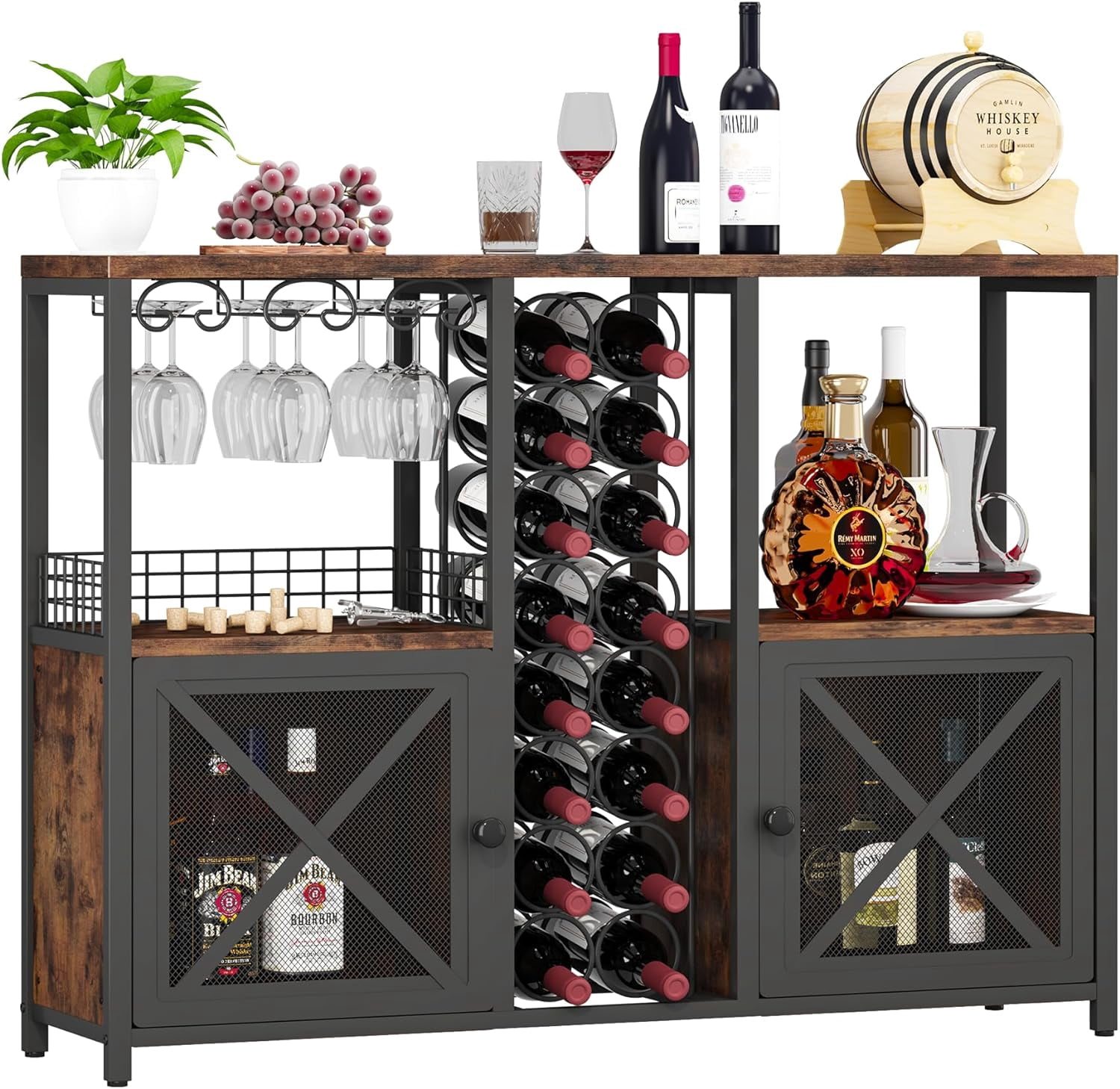 Mini Bars for Home, Wooden Coffee Bar Cabinet, Modern Liquor Cabinet for Liquor and Glasses, Farmhouse Buffet Wine Bar Cabinet with Storage Sideboard for Home Kitchen Dining Room