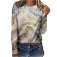 thumbnail image 1 of IROINID en Solde T-shirt à Manches Longues en Polyester pour Femmes Confortable Col Rond Hauts Amples Imprimés T-Shirts Blouse, Or, 1 of 5