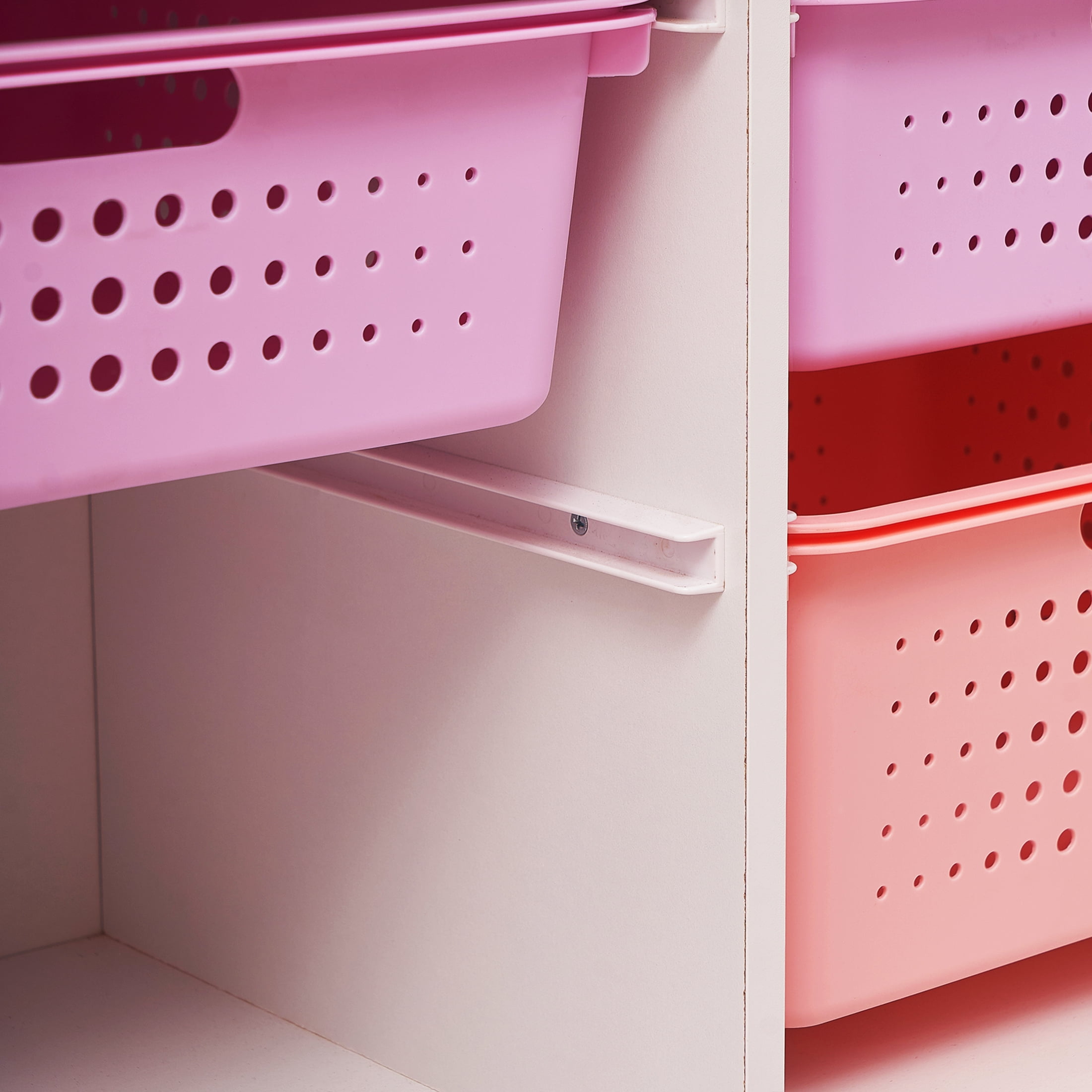 Your Zone Wooden Kids Horizontal Sliding Bin Organizer with 6 Storage Bins, Pink, Age 3+