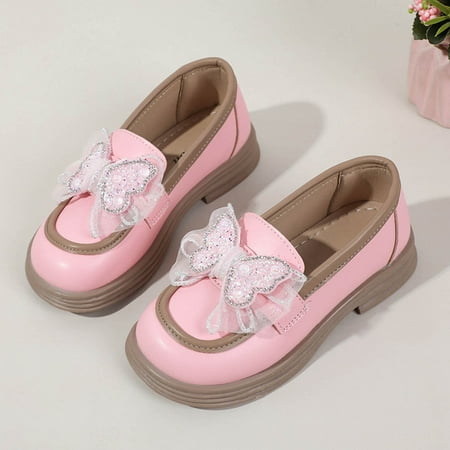 YOUSNH Girls Dress Shoes Hook and Loop Kids School Formal Casual for Toddler Little Kid Leather Shoes Kids Shoes Pink 12