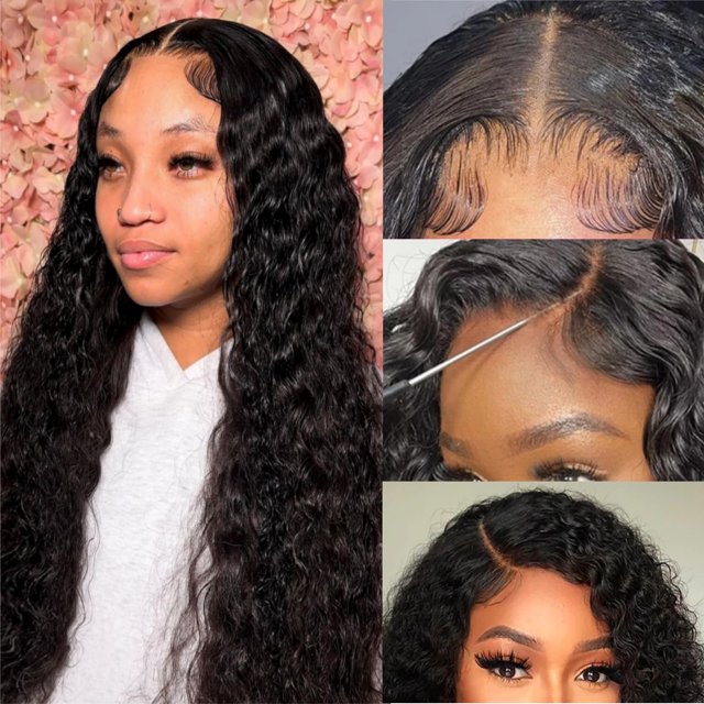 Peluca con encaje frontal Jasperel Deep Wave, 100% cabello humano, 70 cm