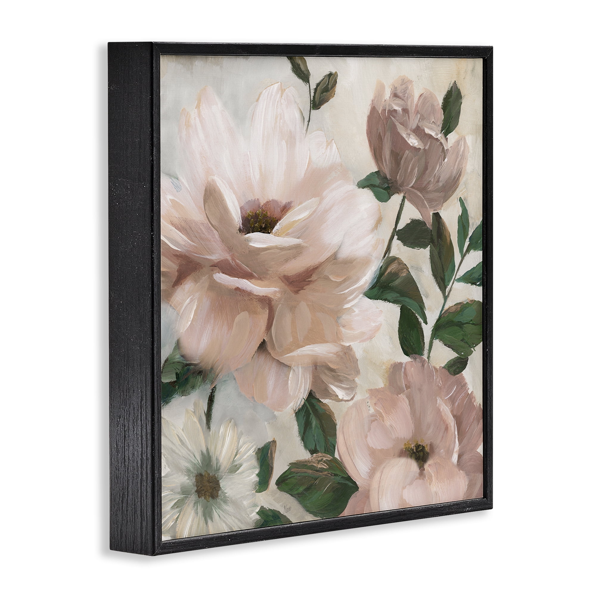 Stupell Industries Budding Blush Peonies & Leaves Black Framed Giclee Art, design by Nan
