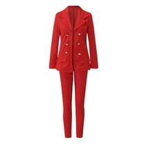 Baberdicy Girls Suit Jacket Women's Solid Two Piece Suit Set Elegant Long Sleeve Business Office Set Cardigan Formal Blouse Pants Button Formal Suit Fashion Suits ( Red S )