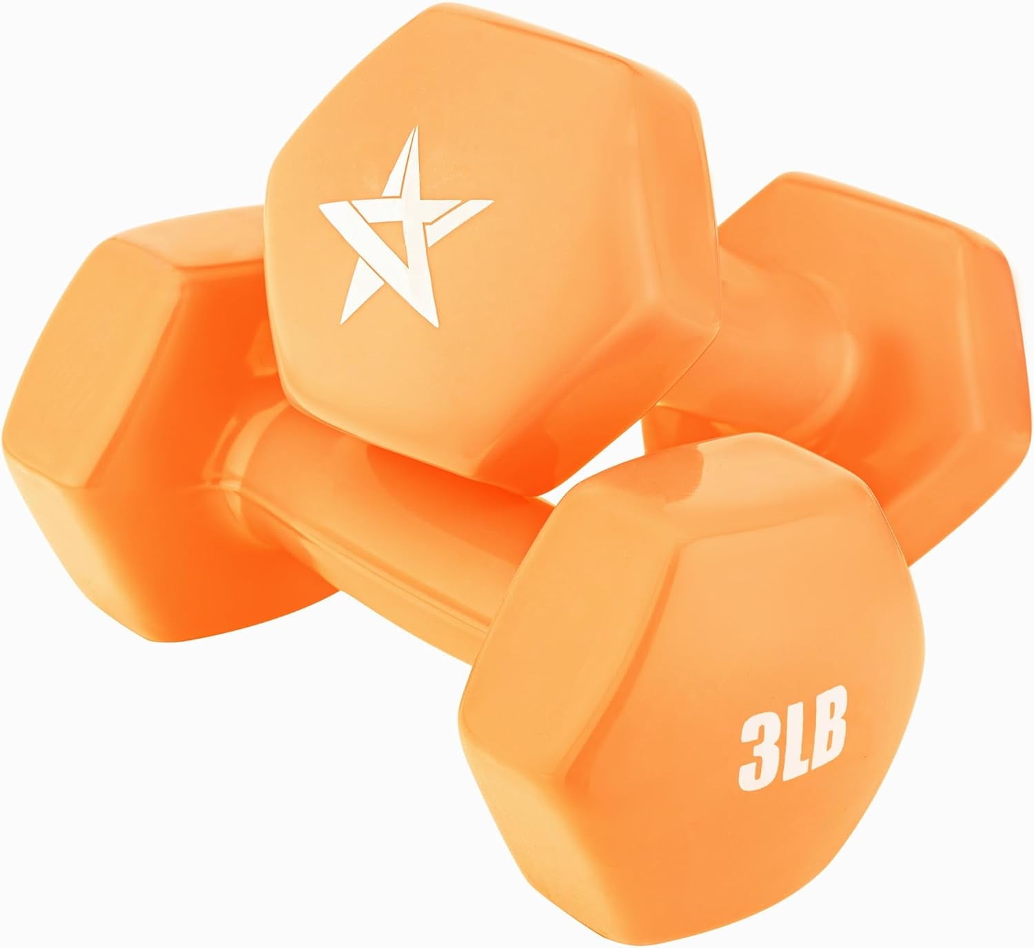 Yes4All 3lb Pair of Vinyl Hexagon Dumbbells - Dumbbells Set of 2 Hand Weights for Home Gym & Strength Training (2-15 lbs Weight Options) - Blazing Orange